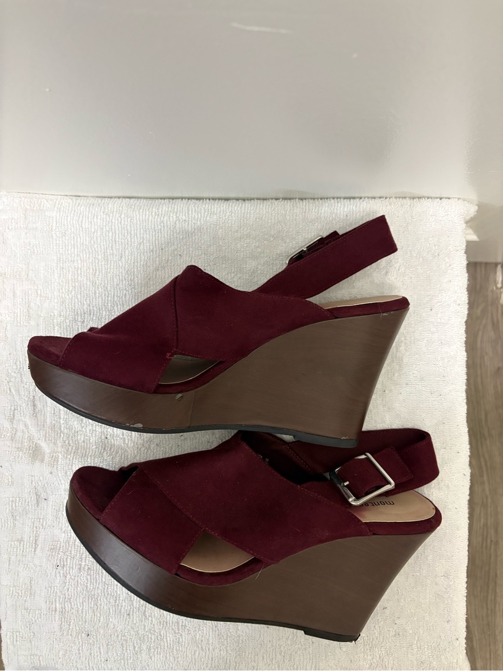 Montego Bay Club Burgundy Suede Wedge Sandals